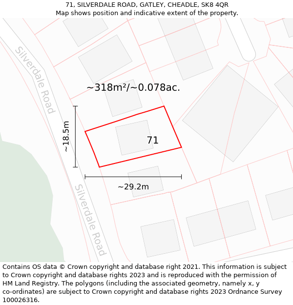 71, SILVERDALE ROAD, GATLEY, CHEADLE, SK8 4QR: Plot and title map