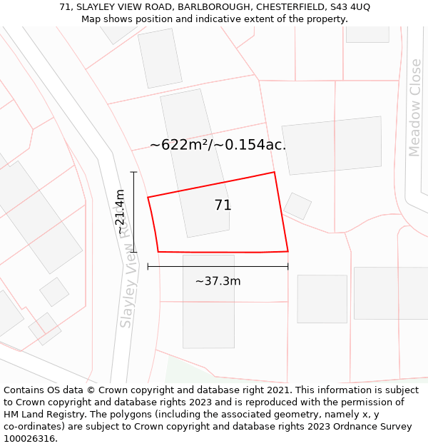 71, SLAYLEY VIEW ROAD, BARLBOROUGH, CHESTERFIELD, S43 4UQ: Plot and title map