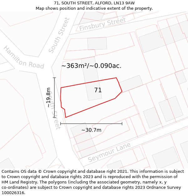 71, SOUTH STREET, ALFORD, LN13 9AW: Plot and title map