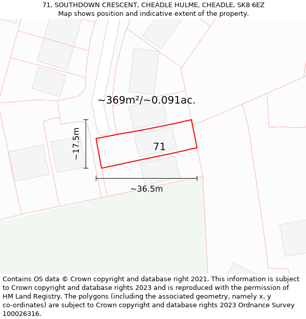 71, SOUTHDOWN CRESCENT, CHEADLE HULME, CHEADLE, SK8 6EZ: Plot and title map