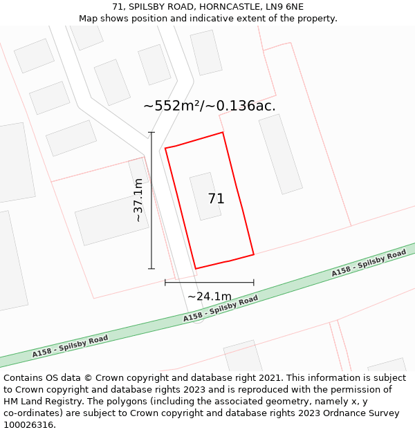 71, SPILSBY ROAD, HORNCASTLE, LN9 6NE: Plot and title map