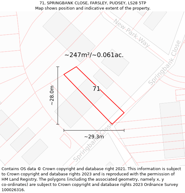 71, SPRINGBANK CLOSE, FARSLEY, PUDSEY, LS28 5TP: Plot and title map