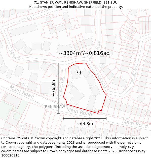 71, STANIER WAY, RENISHAW, SHEFFIELD, S21 3UU: Plot and title map