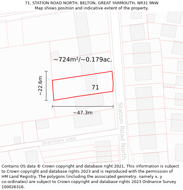 71, STATION ROAD NORTH, BELTON, GREAT YARMOUTH, NR31 9NW: Plot and title map