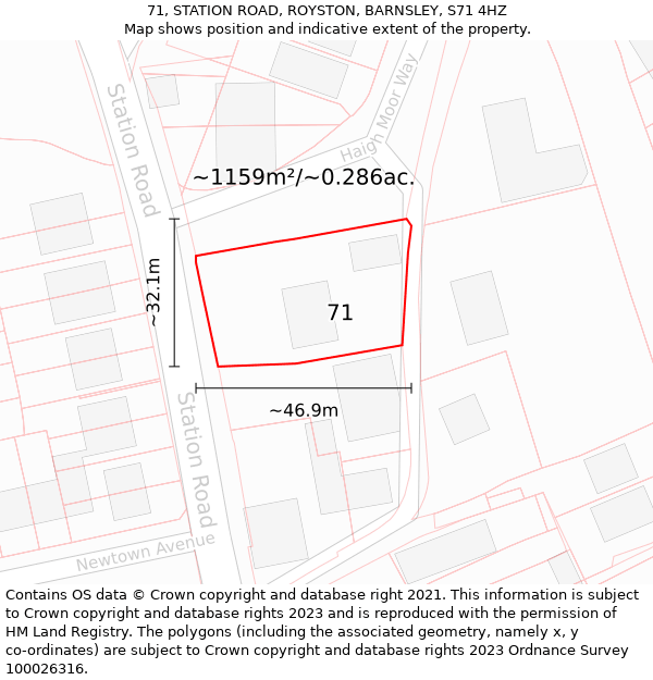 71, STATION ROAD, ROYSTON, BARNSLEY, S71 4HZ: Plot and title map