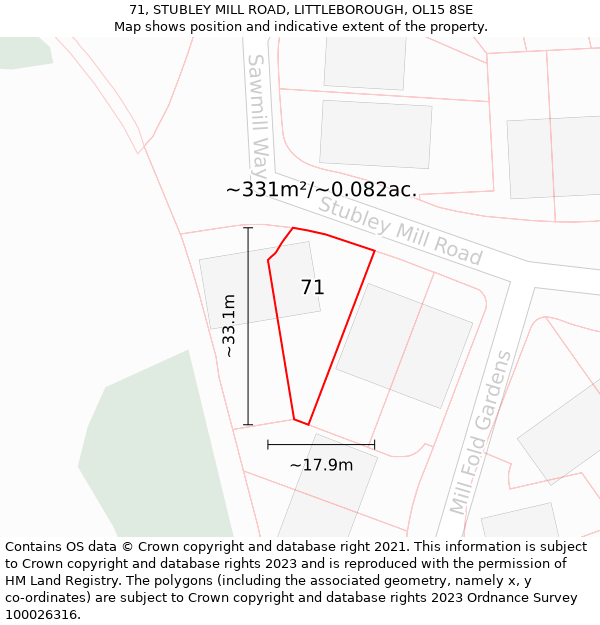 71, STUBLEY MILL ROAD, LITTLEBOROUGH, OL15 8SE: Plot and title map