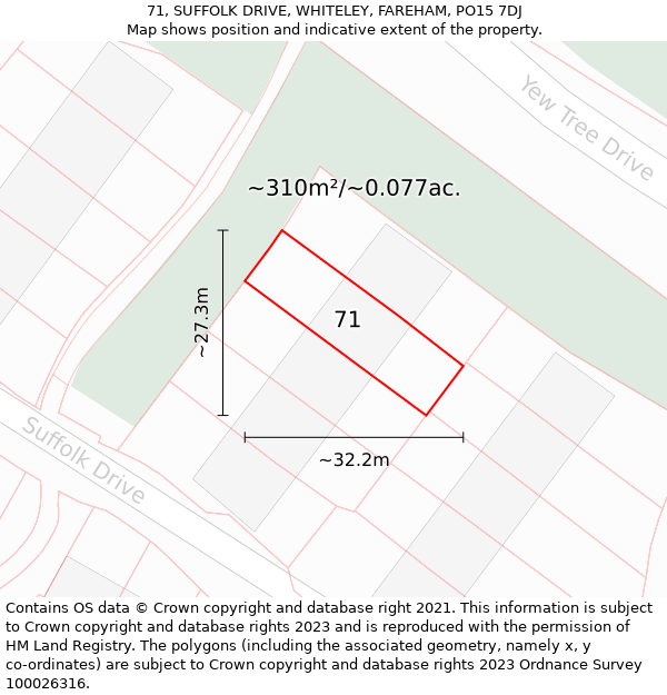 71, SUFFOLK DRIVE, WHITELEY, FAREHAM, PO15 7DJ: Plot and title map