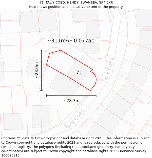 71, TAL Y COED, HENDY, SWANSEA, SA4 0XR: Plot and title map