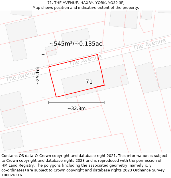 71, THE AVENUE, HAXBY, YORK, YO32 3EJ: Plot and title map