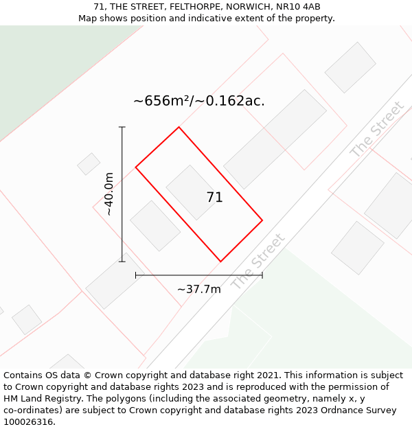 71, THE STREET, FELTHORPE, NORWICH, NR10 4AB: Plot and title map