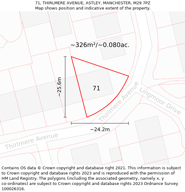 71, THIRLMERE AVENUE, ASTLEY, MANCHESTER, M29 7PZ: Plot and title map