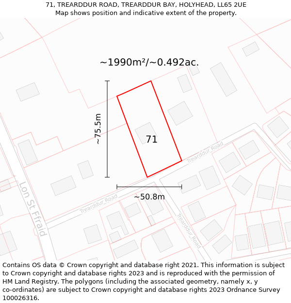 71, TREARDDUR ROAD, TREARDDUR BAY, HOLYHEAD, LL65 2UE: Plot and title map