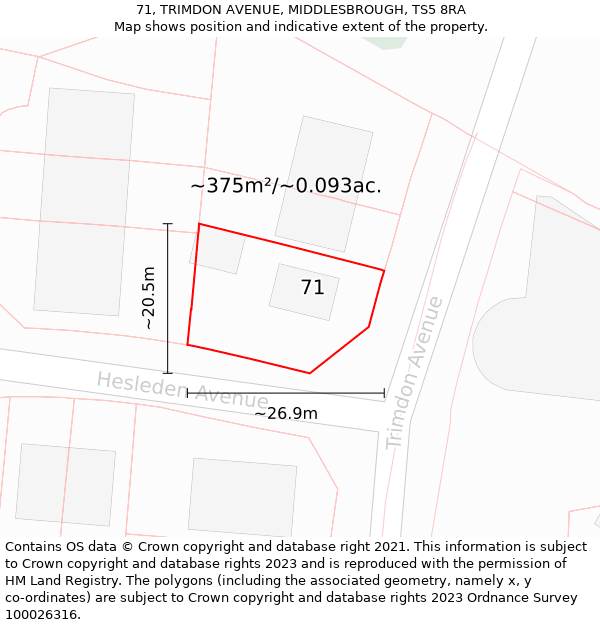 71, TRIMDON AVENUE, MIDDLESBROUGH, TS5 8RA: Plot and title map