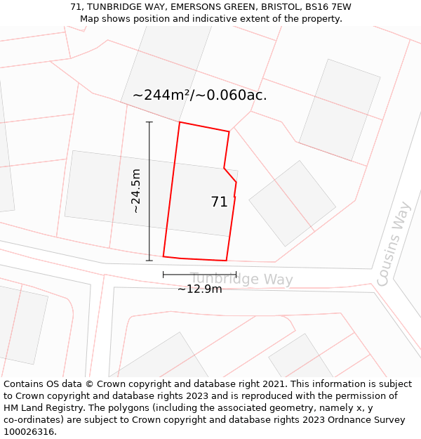 71, TUNBRIDGE WAY, EMERSONS GREEN, BRISTOL, BS16 7EW: Plot and title map