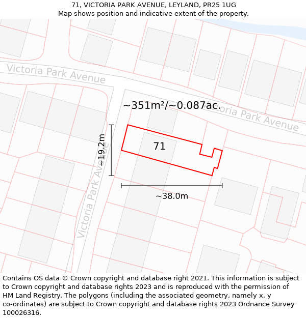 71, VICTORIA PARK AVENUE, LEYLAND, PR25 1UG: Plot and title map