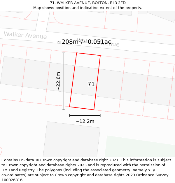71, WALKER AVENUE, BOLTON, BL3 2ED: Plot and title map