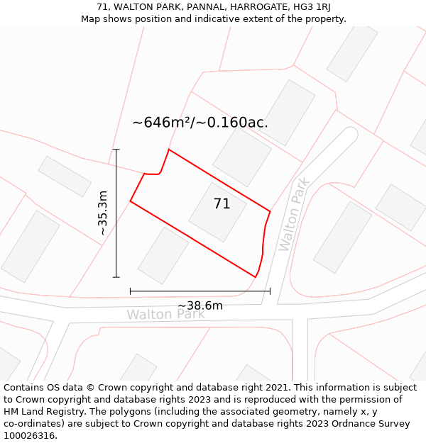 71, WALTON PARK, PANNAL, HARROGATE, HG3 1RJ: Plot and title map