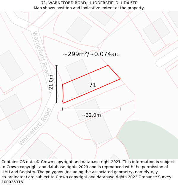 71, WARNEFORD ROAD, HUDDERSFIELD, HD4 5TP: Plot and title map