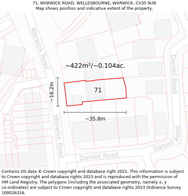 71, WARWICK ROAD, WELLESBOURNE, WARWICK, CV35 9UB: Plot and title map