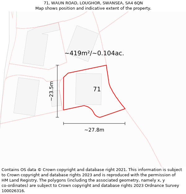 71, WAUN ROAD, LOUGHOR, SWANSEA, SA4 6QN: Plot and title map