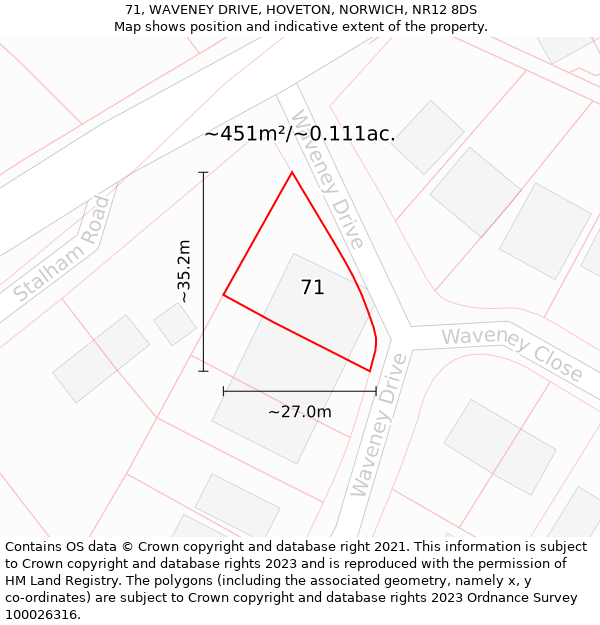 71, WAVENEY DRIVE, HOVETON, NORWICH, NR12 8DS: Plot and title map