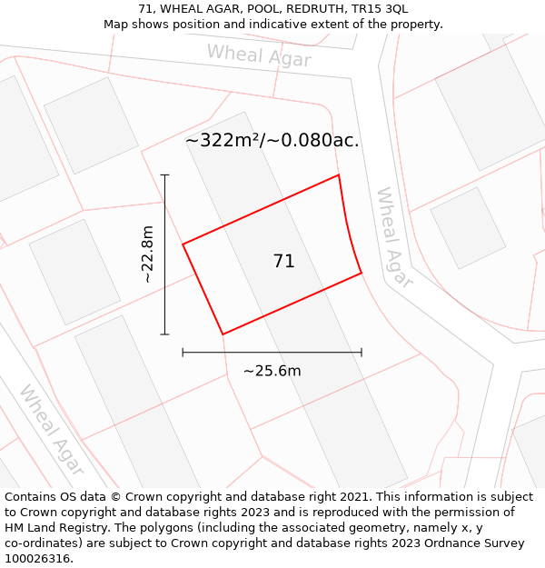 71, WHEAL AGAR, POOL, REDRUTH, TR15 3QL: Plot and title map