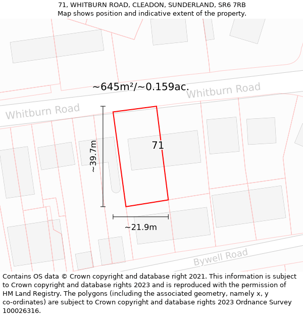 71, WHITBURN ROAD, CLEADON, SUNDERLAND, SR6 7RB: Plot and title map