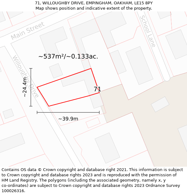 71, WILLOUGHBY DRIVE, EMPINGHAM, OAKHAM, LE15 8PY: Plot and title map