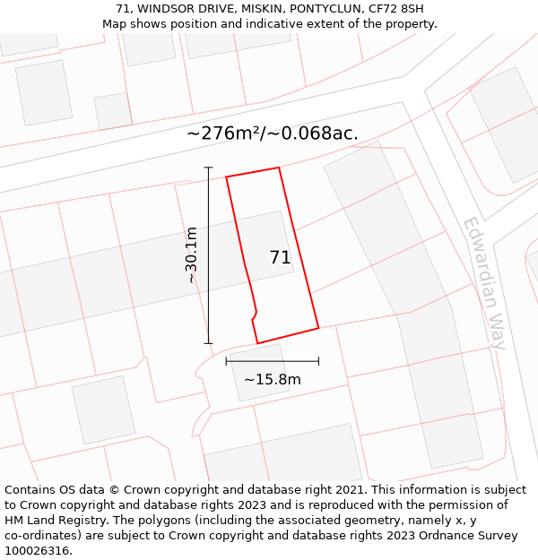 71, WINDSOR DRIVE, MISKIN, PONTYCLUN, CF72 8SH: Plot and title map