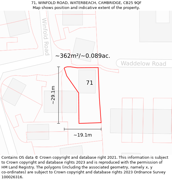 71, WINFOLD ROAD, WATERBEACH, CAMBRIDGE, CB25 9QF: Plot and title map