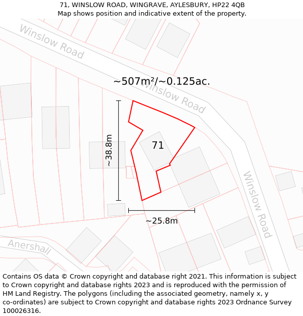 71, WINSLOW ROAD, WINGRAVE, AYLESBURY, HP22 4QB: Plot and title map