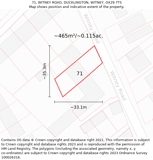 71, WITNEY ROAD, DUCKLINGTON, WITNEY, OX29 7TS: Plot and title map