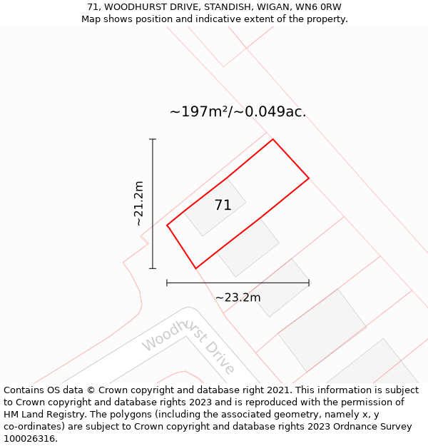 71, WOODHURST DRIVE, STANDISH, WIGAN, WN6 0RW: Plot and title map