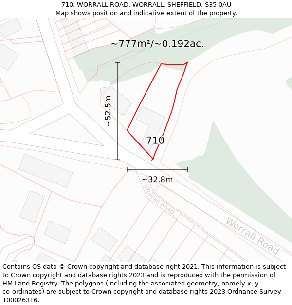 710, WORRALL ROAD, WORRALL, SHEFFIELD, S35 0AU: Plot and title map