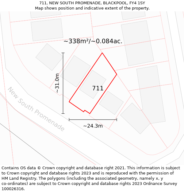 711, NEW SOUTH PROMENADE, BLACKPOOL, FY4 1SY: Plot and title map