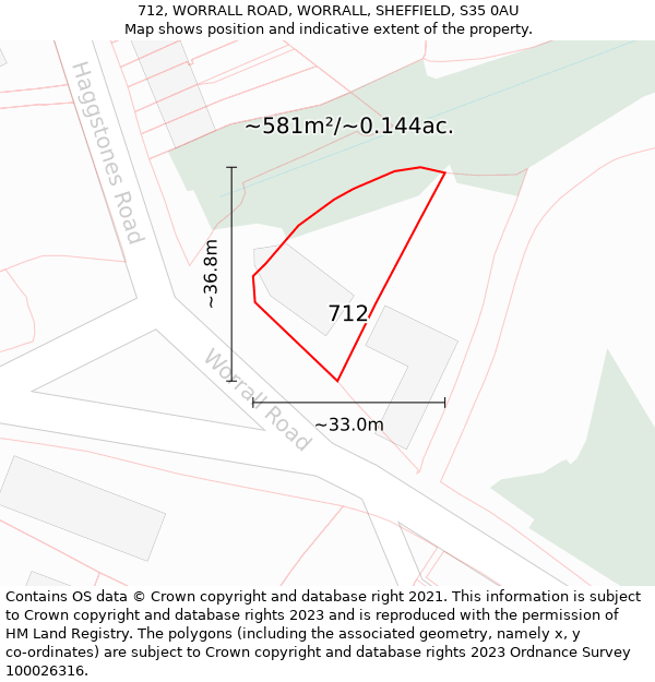 712, WORRALL ROAD, WORRALL, SHEFFIELD, S35 0AU: Plot and title map