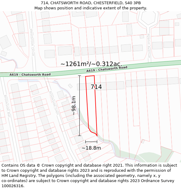 714, CHATSWORTH ROAD, CHESTERFIELD, S40 3PB: Plot and title map