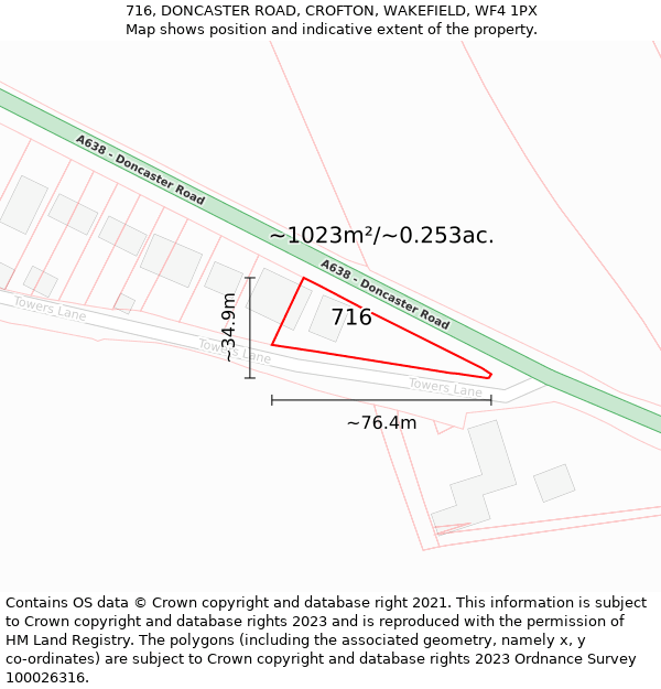 716, DONCASTER ROAD, CROFTON, WAKEFIELD, WF4 1PX: Plot and title map