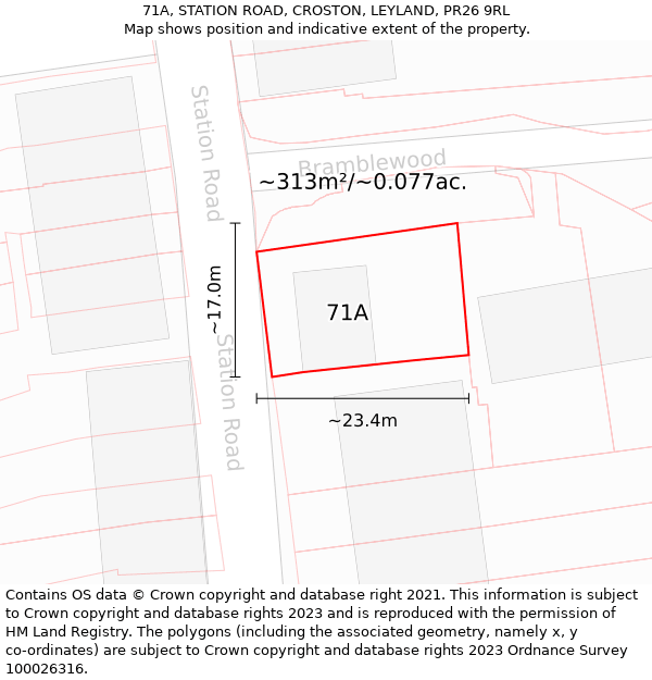 71A, STATION ROAD, CROSTON, LEYLAND, PR26 9RL: Plot and title map