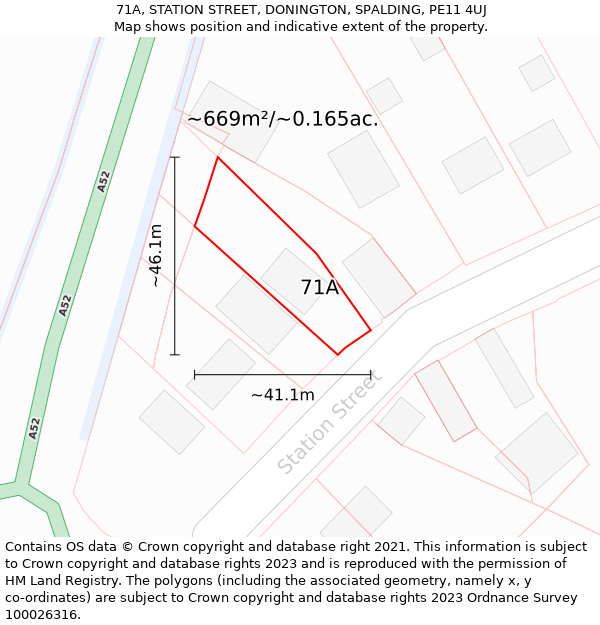 71A, STATION STREET, DONINGTON, SPALDING, PE11 4UJ: Plot and title map