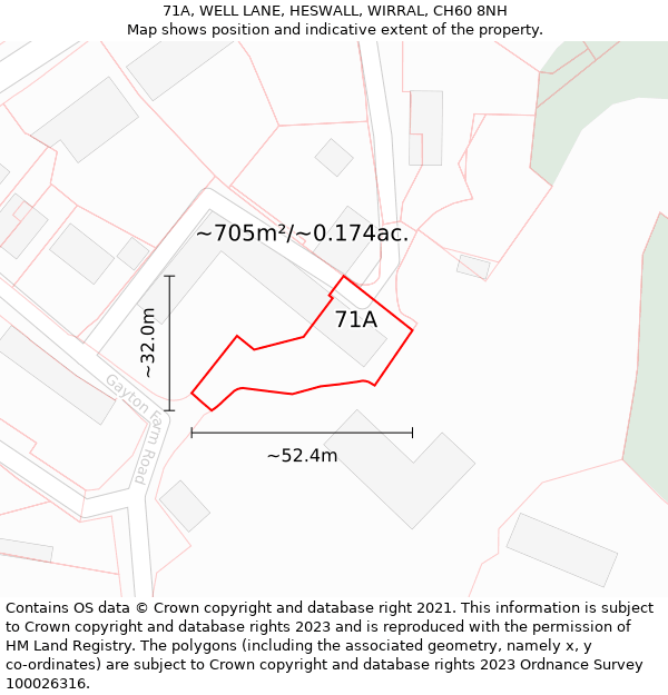 71A, WELL LANE, HESWALL, WIRRAL, CH60 8NH: Plot and title map