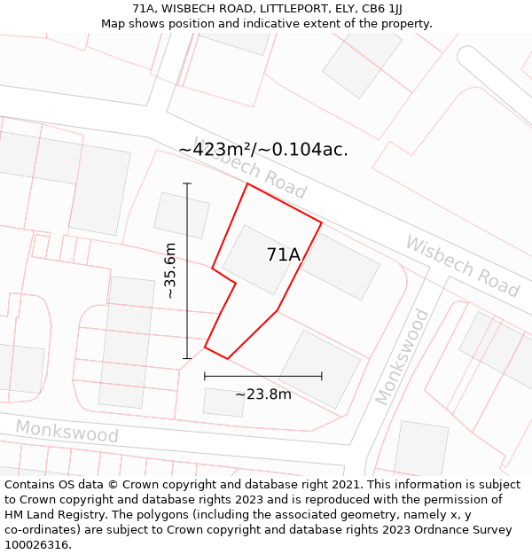 71A, WISBECH ROAD, LITTLEPORT, ELY, CB6 1JJ: Plot and title map