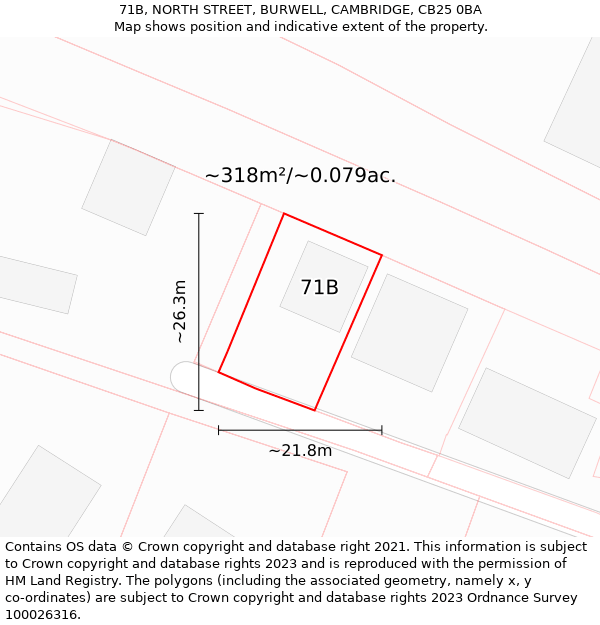 71B, NORTH STREET, BURWELL, CAMBRIDGE, CB25 0BA: Plot and title map