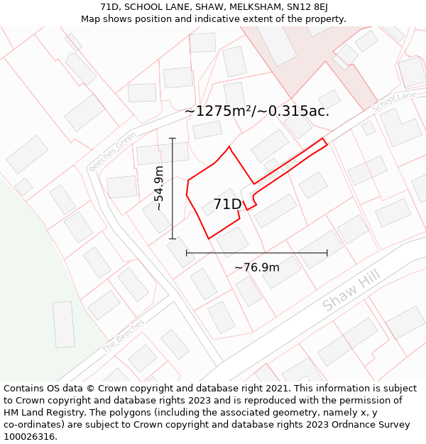 71D, SCHOOL LANE, SHAW, MELKSHAM, SN12 8EJ: Plot and title map