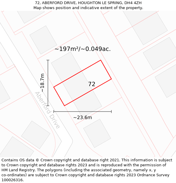 72, ABERFORD DRIVE, HOUGHTON LE SPRING, DH4 4ZH: Plot and title map