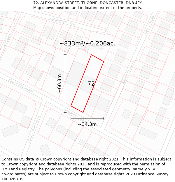 72, ALEXANDRA STREET, THORNE, DONCASTER, DN8 4EY: Plot and title map