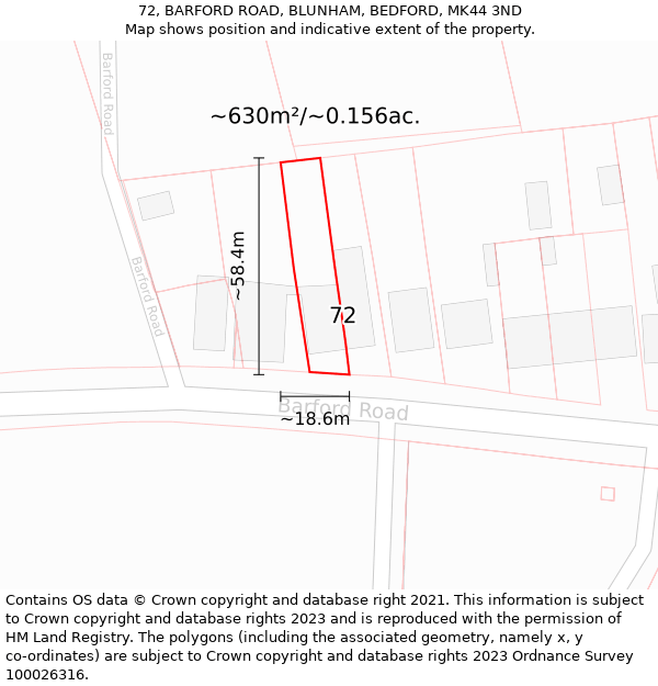 72, BARFORD ROAD, BLUNHAM, BEDFORD, MK44 3ND: Plot and title map