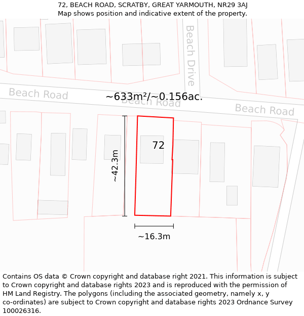 72, BEACH ROAD, SCRATBY, GREAT YARMOUTH, NR29 3AJ: Plot and title map