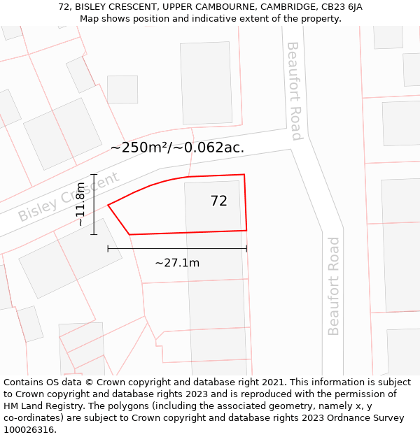 72, BISLEY CRESCENT, UPPER CAMBOURNE, CAMBRIDGE, CB23 6JA: Plot and title map