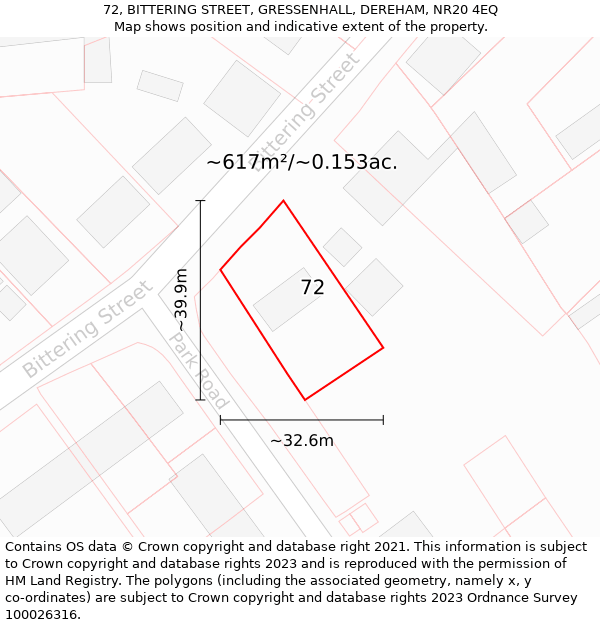 72, BITTERING STREET, GRESSENHALL, DEREHAM, NR20 4EQ: Plot and title map